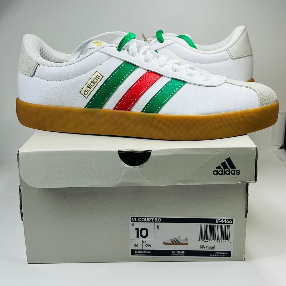 Adidas VL Court 3.0 Skateboarding Mens 10 White Green Red IF4466 Sneakers